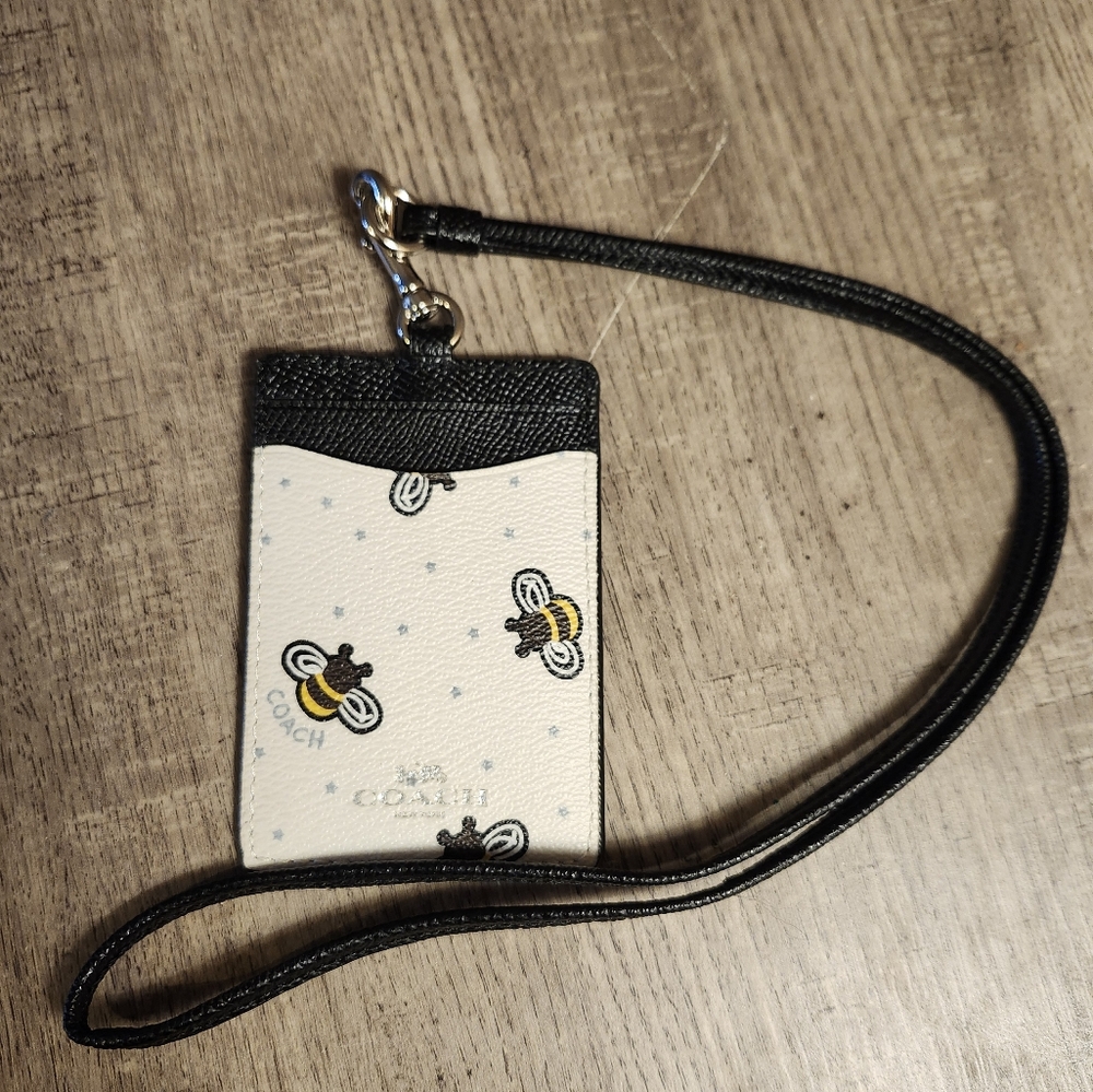 Coach NEW leather card holder lanyard badge bus card holder protective cover